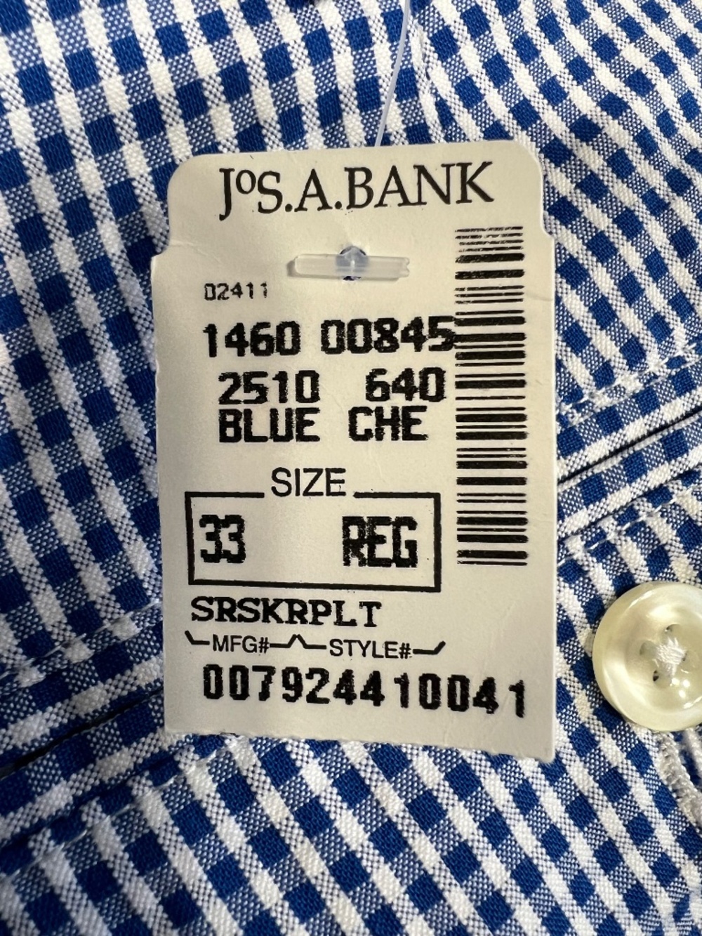 Jos. A. Bank Mens Shorts 33 Stays Cool Pleated Gingham Seersucker Blue Check NWT - Picture 5 of 11
